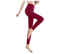 Leggings spessi da donna, a vita alta, termici, foderati in pile, pantaloni da palestra, corsa, tinta unita, per allenamento, invernali, caldi, per il freddo, pantaloni skinny sportivi, vino, L
