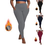 Leggings sportivi da donna con tasche, pantaloni termici da donna casual in tinta unita collant alla moda foderati in peluche comodi pantaloni spazzolati a vita alta morbidi leggings elastici per il