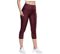 Leggings sportivi da donna, pantaloni da yoga, sette riflettenti, elastici, ad asciugatura rapida, da yoga, da yoga, Vino, S