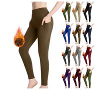 Leggings termici da donna foderati, leggings termici con tasca, opachi, collant a vita alta, in pile, leggings invernali, morbidi e termici, per la pancia, per lo sport, marrone, S