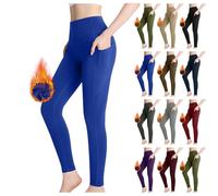 Leggings termici da donna foderati, leggings termici con tasca, opachi, collant a vita alta, in pile, leggings invernali, morbidi e termici, per la pancia, per lo sport, Blu, S
