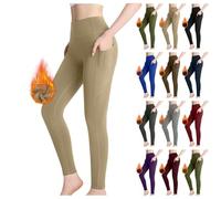 Leggings termici da donna foderati, leggings termici con tasca, opachi, collant a vita alta, in pile, leggings invernali, morbidi e termici, per la pancia, per lo sport, cachi, XXL
