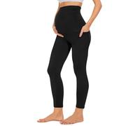 Leggings termici da gravidanza con tasche sopra la pancia, Leggings da donna neri per allenamento, yoga, attività fisica, morbidi collant per la gravidanza, Nero , L