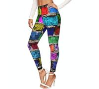 Leggings variopinti di allungamento della stampa del mattone per le donne, yoga di lunghezza intera, Nero , XL