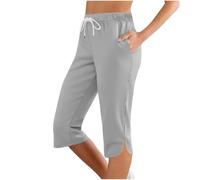 Leggings Yoga Donna Taglia Media-Pantaloni Donna Estate Leggero 3/4 Shorty Cotone Coulisse Pantaloni Slim Fit Tessuto Ginocchio Pantaloni Pantaloni Pantaloni Casual Sudation Yoga Pantaloni, grigio, M
