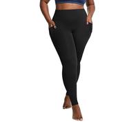 Leggins A Compressione Graduata Leggins Vita Alta Plus Size Fleece Lined Leggings with Pockets for Women High Waist Workout Yoga Pants Circolazione E Eleganti Donna Black XXXXL