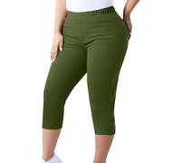 Leggins Anticellulite Donna Leggins Donna Pantaloni da Taglie Forti Leggings Lunghi al Ginocchio con Elastico in Vita Casual Estivi da Infilare Completo Fitness Green XXXXXL