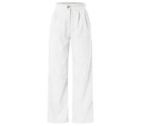 Leggins Cotone Elasticizzato Donna Lines a Gamba Larga Con Cordoncino a Vita Alta - Pantaloni Dritti di Velluto a Coste Larghi Invernali Eleganti (White, M)