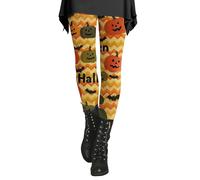 Leggins Natalizi Donna,Leggings Termici Invernali,Leggings casual con stampa di Halloween per donne leggings da yoga high-waist comodi elastici per allenamento quotidiano e diario (Orange, XS)