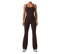 Leggins Sportivi Donna Sexy Hollow out Backless Yoga Jumpsuit Women Summer Sleeveless Skinny One-Piece Gym Sports Suit Fitness Running Workout Bodysuit(Brown,L)