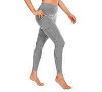 Leggins Sportivi Donna V Crossover Vita Alta Controllo della Pancia con Tasche Push Up Fitness Allenamento Yoga Palestra Pantaloni Grigio S