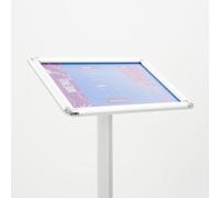 Leggio con cornice a scatto a scatto con angoli arrotondati cromati formato A4 a Dimensioni 30x25xh 108 cm base in metallo verniciato argento