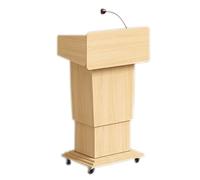 Leggio in Legno, Altezza Regolabile 98-135cm, Leggio Mobile con Ruote Bloccabili, Pulpito a Doppio Strato per Chiesa, Aula, Conferenza, Discorso, Matrimonio wood