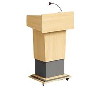 Leggio in Legno, Altezza Regolabile 98-135cm, Leggio Mobile con Ruote Bloccabili, Pulpito a Doppio Strato per Chiesa, Aula, Conferenza, Discorso, Matrimonio gray