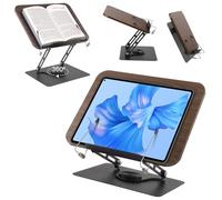 Leggio in Legno,Leggio Da Tavolo Regolabile 4.4-39cm con Rotazione 360°,Supporto Libri Pieghevole per Cucina,Clip Silicone & Base Antiscivolo,Leggio Da Letto Per Cucina,Lettura,Tablet,Libri