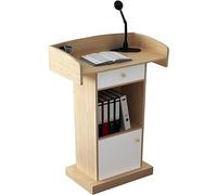 Leggio in metallo curvato regolabile con piano in legno, podio versatile per presentazioni, conferenze, chiese, aule ed eventi, supporto regolabile in altezza per un comfort ottimale