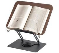 Leggio per lettura, supporto regolabile con base girevole a 360°, in legno con clip laterale, supporto per ricette, riviste, tablet, laptop