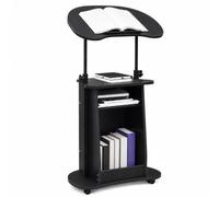 Leggio Portatile ad Altezza Regolabile con Piano ad Angolo Regolabile | Podio Mobile con Ruote, Vani Aperti, Telaio in Metallo e Bordi Arrotondati per Scuola, Ufficio e Casa(Black)