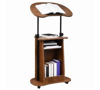 Leggio Portatile ad Altezza Regolabile con Piano ad Angolo Regolabile | Podio Mobile con Ruote, Vani Aperti, Telaio in Metallo e Bordi Arrotondati per Scuola, Ufficio e Casa(Brown)