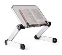 Leggio portatile in alluminio, ergonomico e regolabile in altezza, con clip per pagine, adatto a libri, laptop e libri di testo.