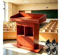 Leggio portatile in legno con altezza regolabile, ruote bloccabili, supporto mobile per pulpito, vano portaoggetti per chiese, mobili da ricevimento con finitura naturale