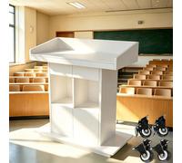 Leggio portatile in legno con altezza regolabile, ruote bloccabili, supporto mobile per pulpito, vano portaoggetti per chiese, mobili da ricevimento con finitura naturale