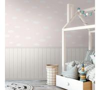 Legno Asticelle & Nuvole Parati 39816-3 Rosa/Bianco 2in1 Bambini Vinile