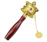Legno Buddhista Prayer Wheel - Oro Inciso Mantra, Cilindro Preghiera Rotante, Mano Girato Dharma Ruota Con Simboli Tradizionali | Regalo Religioso Praticanti
