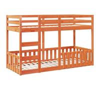 Legno di pino massello salvaspazio due letti singoli Cera 75x190 cm | Letto a Castello Marrone Cera 75x190 cm in Legno di Pino Massello con Scala e Sponde di Sicurezza per Bambini, Struttura