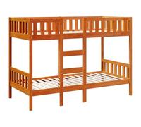 Legno di pino massello salvaspazio Due Letti Sovrapposti 90x190 Cera | Letto a Castello Marrone Cera 90x190 cm in Legno di Pino con Scala e Sponde Parafall, Struttura Bimbi Salva Spazio per
