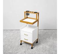 Legno & Ferro Salon Carrello Carrello con Doppi Cassetti - Rotante Stazione di Bellezza w/Anti-Spill Edge e Grandi Ruote per Parrucchiere, Barbiere,Bianca