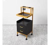 Legno & Ferro Salon Carrello Carrello con Doppi Cassetti - Rotante Stazione di Bellezza w/Anti-Spill Edge e Grandi Ruote per Parrucchiere, Barbiere,Nero