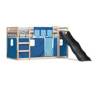 Legno massello di pino con scivolo e tende blu modello unico 80x200 cm | Letto a Castello con Scivolo e Tende Blu 80x200 cm in Legno Massello di Pino con Sponde di Sicurezza per Bambini