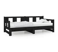 Legno Massello di Pino Convertibile 2 in 1 Dormeuse Estraibile Nero