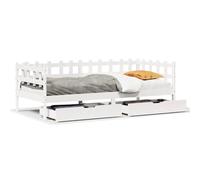 Legno Massello di Pino Divano Letto 2 in 1 con Cassetti Bianco 90x190