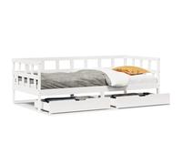 Legno Massello di Pino Divano Letto 2 in 1 con Cassetti Bianco 90x200 cm