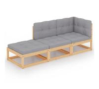 Legno massello di pino Modulabile con cuscini Naturale 3 pezzi 40.94 cm | Set Divani da Giardino 3 Pezzi con Cuscini, Salotto Estivo in Legno Massello di Pino con Poggiapiedi, Angolare per Terrazza e