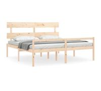 Legno Massello di Pino Non Trattato con Testiera Rustica per Anziani | Letto per Anziani in Legno Massello 200x200 con Testiera e Contenitore, Struttura Alta 45cm con Doghe, Telaio Letto