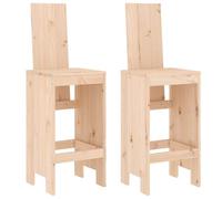 Legno massello di pino non trattato rustico per esterni 2 pezzi 40x42x120 | Sgabelli da Bar 2 pz 40x42x120 cm in Legno Massello di Pino per Isola Cucina Outdoor Resistente con Schienale e Poggiapiedi