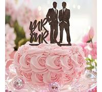 Legno Mr & Mr Wedding Cake Topper Silhouette Maschio Coppia Spiaggia Cake Topper Omosessuale Matrimonio Fidanzamento Decorazione Personalizza Nome Data Matrimonio Regali Coppia Gay