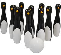 Legno Pinguino Piccolo 7.6cm Bowling Skittles IN Tessuto Borsa - 10 1 Sfera