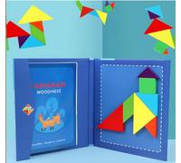 Legno Tangram Puzzle da Viaggio Challenge IQ, Magnetici Tangram Puzzle per Tutte Le età Sfida per Holiday Traveller Rompicapo Regalo (Blu)