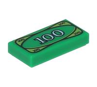 Lego 10 x Tile 1 x 2 with 100 Dollar Bill Money Pattern Green