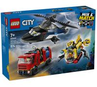 Lego city 60462 3in1 elicottero, autopompa e sottomarino - giocattolo combinabile con 3 minifigure, giochi per bambini 7+