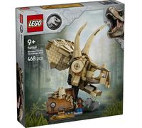 Lego jurassic world 76969 fossili di dinosauro: teschio di triceratopo, giocattolo con supporto e minifigure, giochi bambini 9+