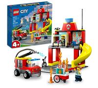 LEGO Caserma dei vigili del fuoco e camion dei pompieri della città 60375, gioco di finta caserma dei pompieri con minifigure dei vigili del fuoco, giocattoli educativi per bambini, ragazzi e ragazze,