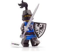 Lego Cavaliere, set di statuette Black Falcon con spada, scudo e casco, un complemento ideale per castelli Lego e altri set medievali, statuetta originale
