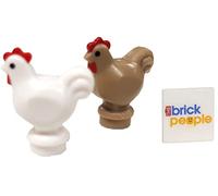 LEGO City: 2 chickens - White and Brown - Farm Animals