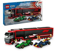 Lego city 60445 autotrasportatore f1 con monoposto rb20 e amr24 f1 - camion giocattolo con 2 modelli di auto e 5 minifigure