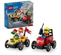 Lego city 60458 pack veicoli da corsa: pizzaiolo contro pompiere, macchine giocattolo con 2 minifigure, giochi per bambini 5+